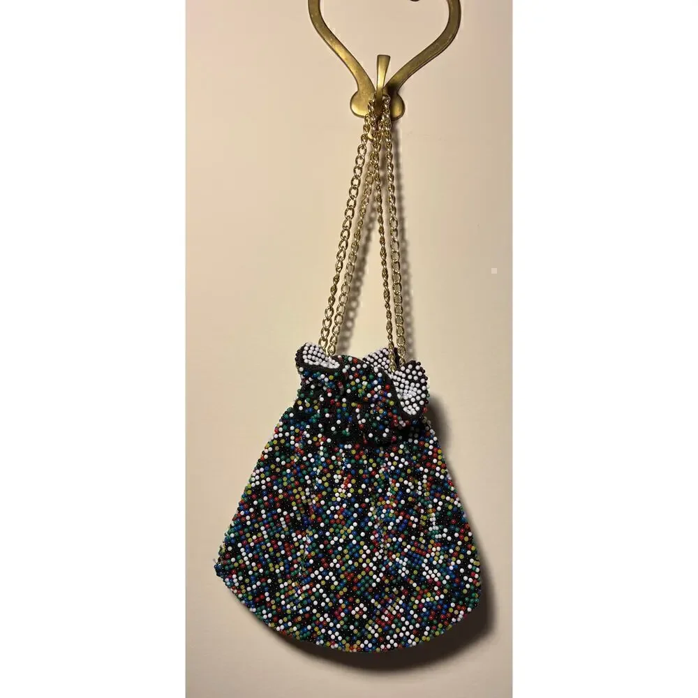 Vintage Reversible Beaded Draw string Bag